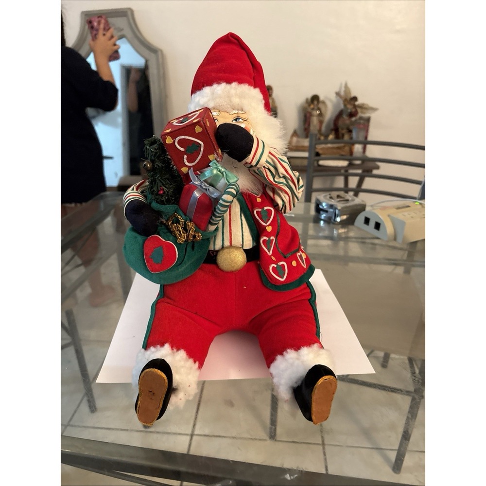 Vintage Animated Wind Up Musical Santa Claus 12" Sitting Shelf Sitter Works